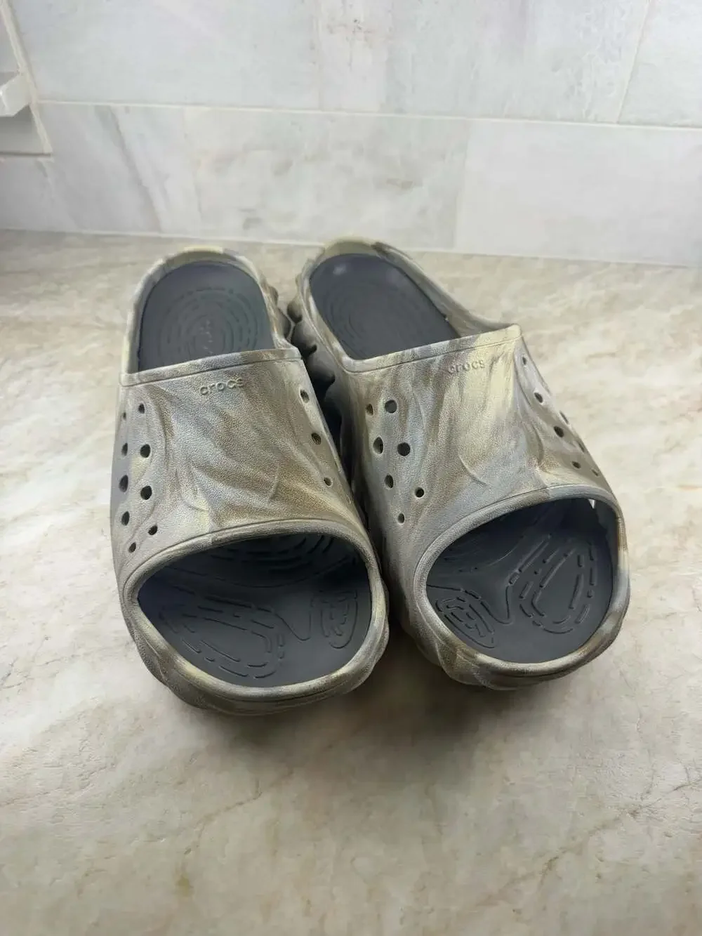 Crocs Echo Marbled Slide Sandals Men’s Size 11 Gray Comfort Recovery Slides
